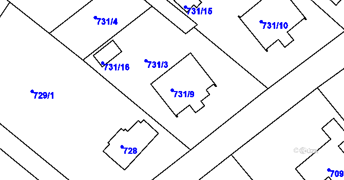 Parcela st. 731/9 v KÚ Rumburk, Katastrální mapa