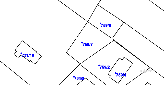 Parcela st. 759/7 v KÚ Rumburk, Katastrální mapa