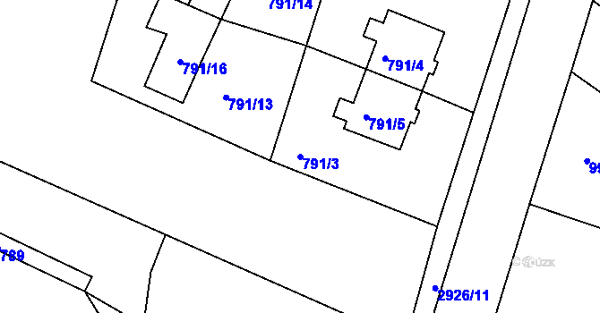 Parcela st. 791/3 v KÚ Rumburk, Katastrální mapa