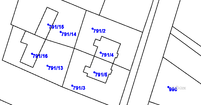 Parcela st. 791/4 v KÚ Rumburk, Katastrální mapa