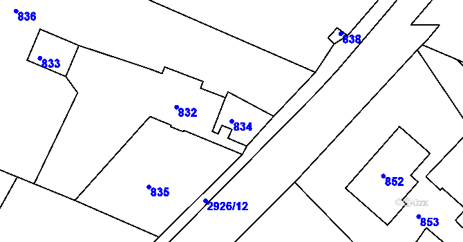 Parcela st. 834 v KÚ Rumburk, Katastrální mapa