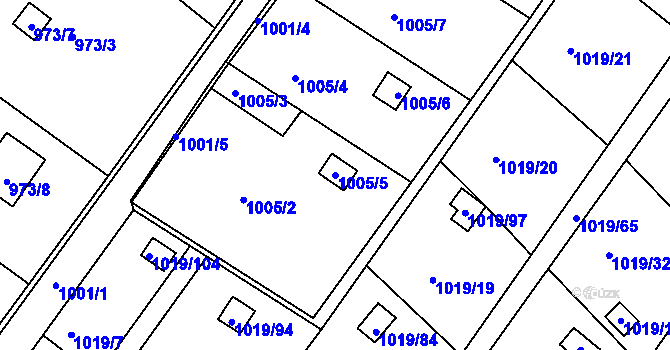 Parcela st. 1005/5 v KÚ Rumburk, Katastrální mapa