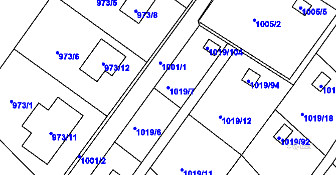 Parcela st. 1019/7 v KÚ Rumburk, Katastrální mapa