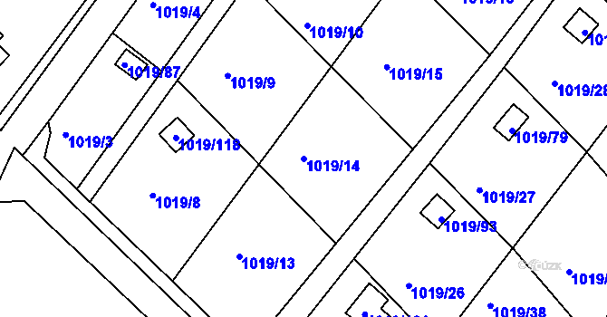 Parcela st. 1019/14 v KÚ Rumburk, Katastrální mapa
