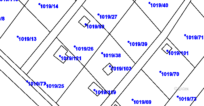 Parcela st. 1019/38 v KÚ Rumburk, Katastrální mapa