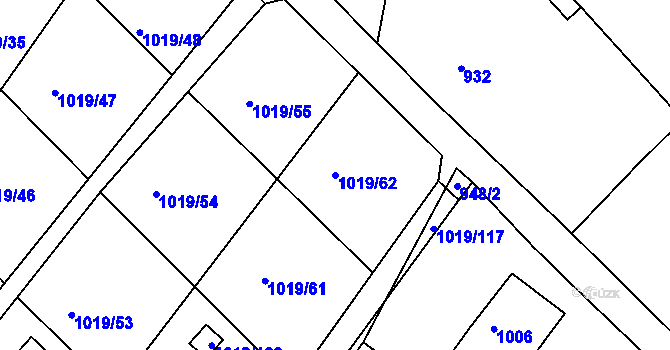 Parcela st. 1019/62 v KÚ Rumburk, Katastrální mapa