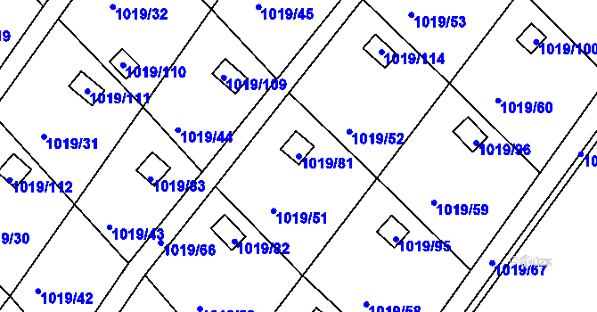 Parcela st. 1019/81 v KÚ Rumburk, Katastrální mapa