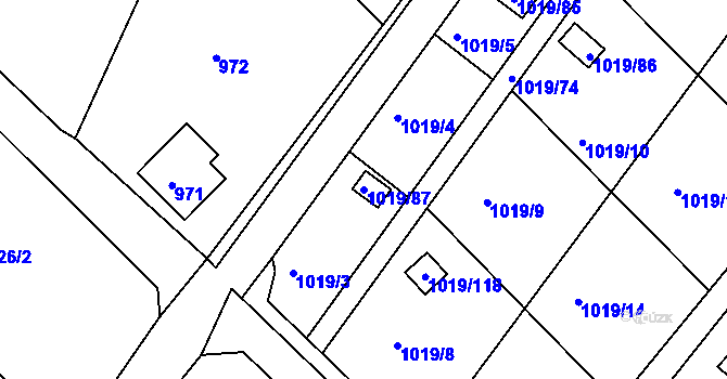 Parcela st. 1019/87 v KÚ Rumburk, Katastrální mapa