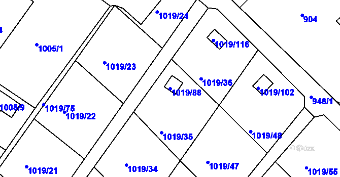 Parcela st. 1019/88 v KÚ Rumburk, Katastrální mapa