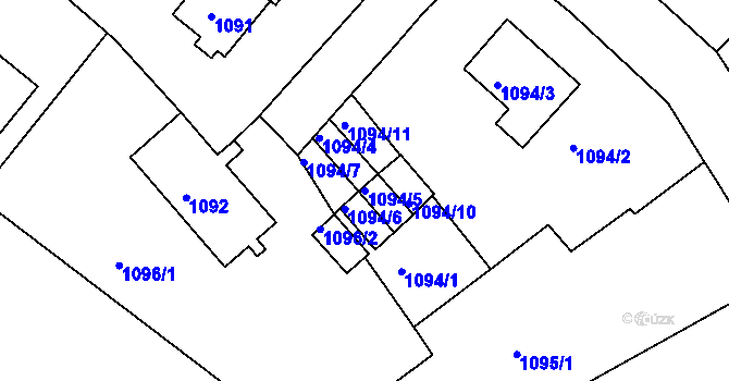 Parcela st. 1094/5 v KÚ Rumburk, Katastrální mapa