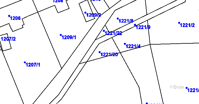 Parcela st. 1221/20 v KÚ Rumburk, Katastrální mapa
