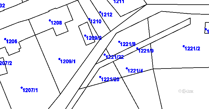 Parcela st. 1221/22 v KÚ Rumburk, Katastrální mapa