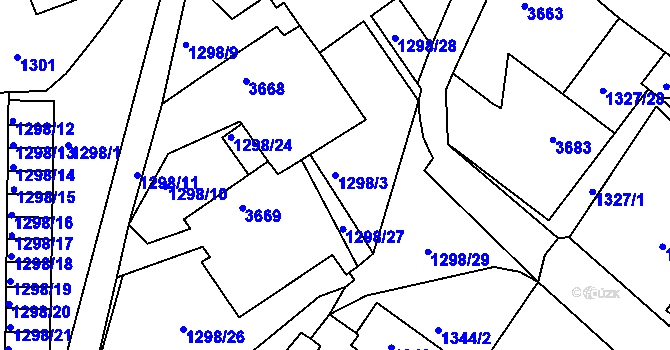 Parcela st. 1298/3 v KÚ Rumburk, Katastrální mapa