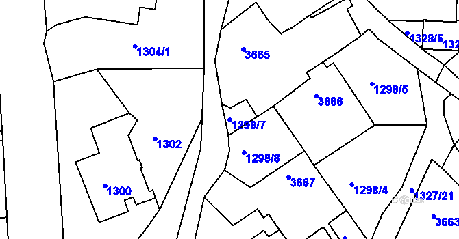 Parcela st. 1298/7 v KÚ Rumburk, Katastrální mapa