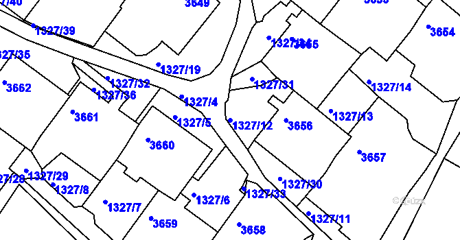 Parcela st. 1327/12 v KÚ Rumburk, Katastrální mapa