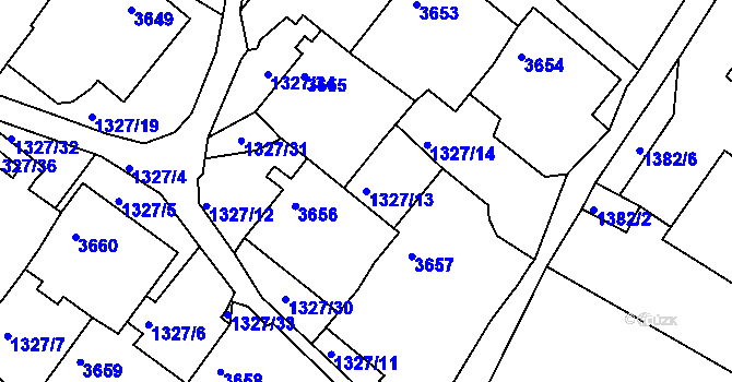Parcela st. 1327/13 v KÚ Rumburk, Katastrální mapa