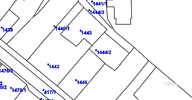 Parcela st. 1444/2 v KÚ Rumburk, Katastrální mapa