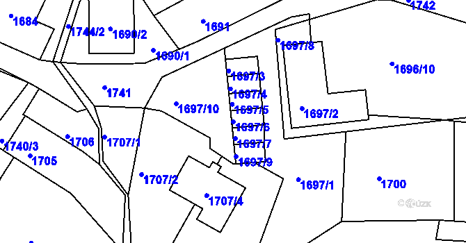 Parcela st. 1697/6 v KÚ Rumburk, Katastrální mapa