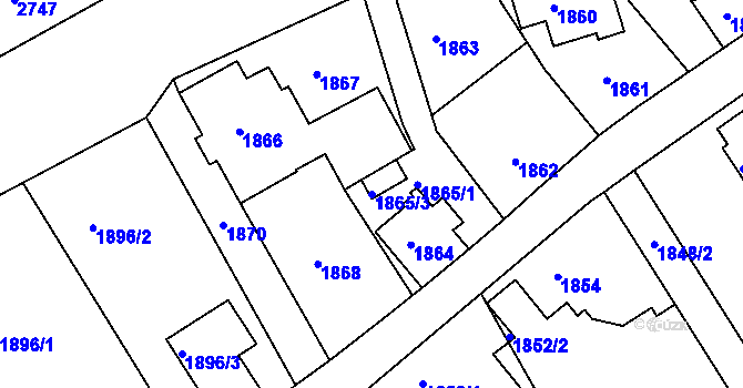 Parcela st. 1865/3 v KÚ Rumburk, Katastrální mapa
