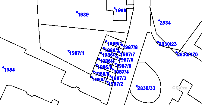 Parcela st. 1986/3 v KÚ Rumburk, Katastrální mapa