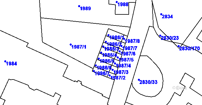 Parcela st. 1986/4 v KÚ Rumburk, Katastrální mapa
