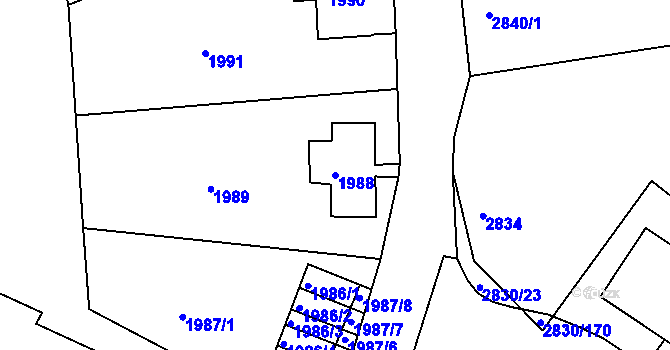 Parcela st. 1988 v KÚ Rumburk, Katastrální mapa