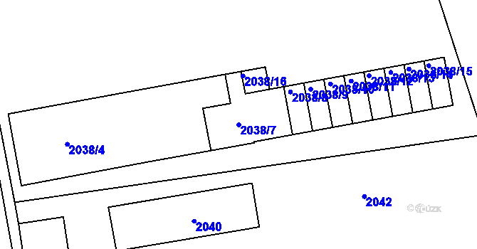 Parcela st. 2038/7 v KÚ Rumburk, Katastrální mapa