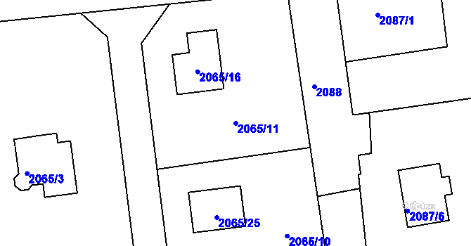 Parcela st. 2065/11 v KÚ Rumburk, Katastrální mapa
