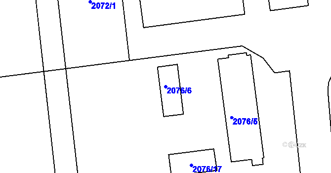 Parcela st. 2076/6 v KÚ Rumburk, Katastrální mapa
