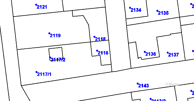 Parcela st. 2116 v KÚ Rumburk, Katastrální mapa