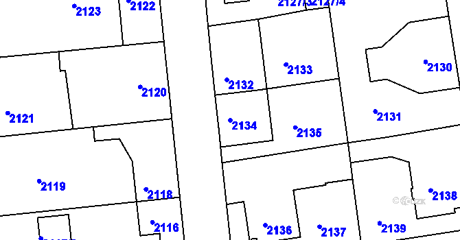 Parcela st. 2134 v KÚ Rumburk, Katastrální mapa