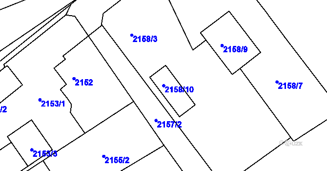 Parcela st. 2158/10 v KÚ Rumburk, Katastrální mapa
