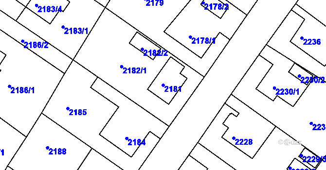 Parcela st. 2181 v KÚ Rumburk, Katastrální mapa