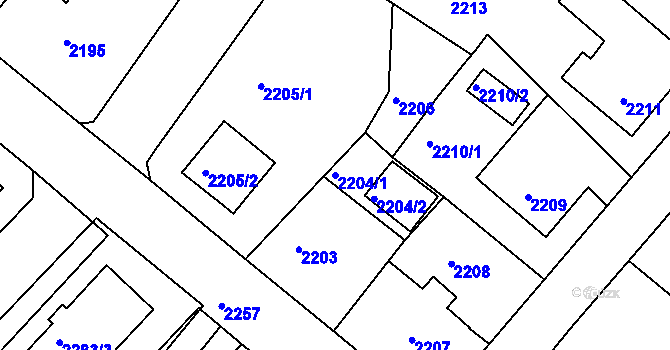 Parcela st. 2204/1 v KÚ Rumburk, Katastrální mapa