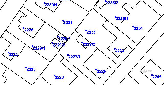 Parcela st. 2227/2 v KÚ Rumburk, Katastrální mapa