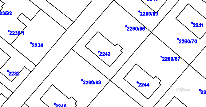 Parcela st. 2243 v KÚ Rumburk, Katastrální mapa