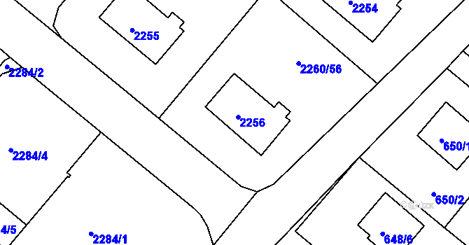 Parcela st. 2256 v KÚ Rumburk, Katastrální mapa