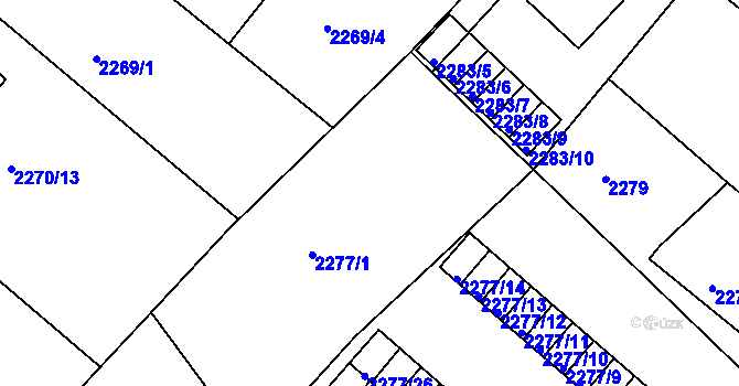 Parcela st. 2277/1 v KÚ Rumburk, Katastrální mapa