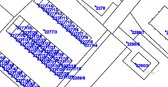 Parcela st. 2277/4 v KÚ Rumburk, Katastrální mapa
