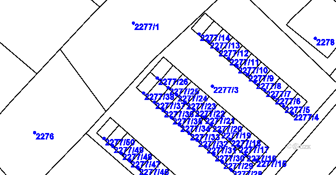 Parcela st. 2277/25 v KÚ Rumburk, Katastrální mapa