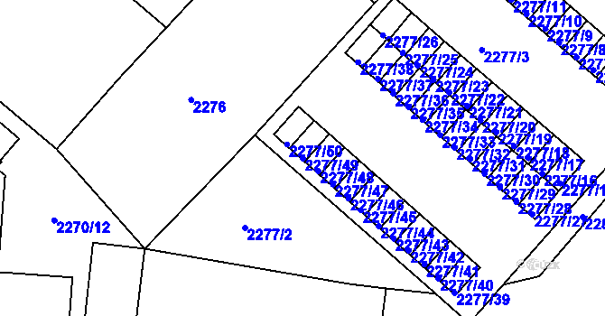 Parcela st. 2277/49 v KÚ Rumburk, Katastrální mapa