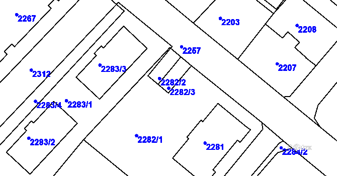 Parcela st. 2282/3 v KÚ Rumburk, Katastrální mapa