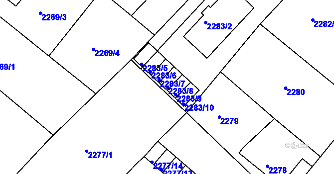 Parcela st. 2283/8 v KÚ Rumburk, Katastrální mapa
