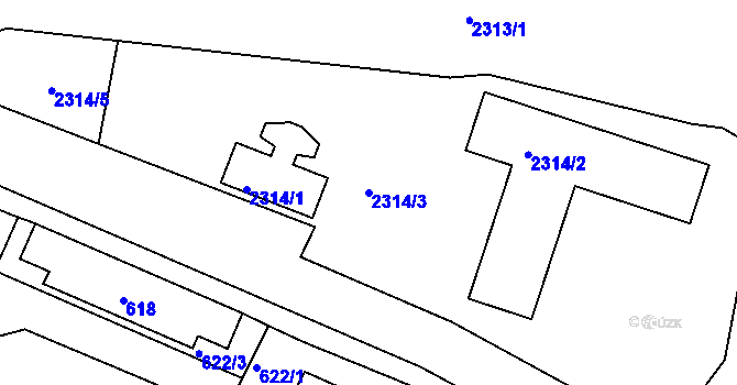 Parcela st. 2314/3 v KÚ Rumburk, Katastrální mapa
