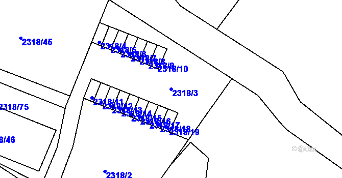 Parcela st. 2318/3 v KÚ Rumburk, Katastrální mapa
