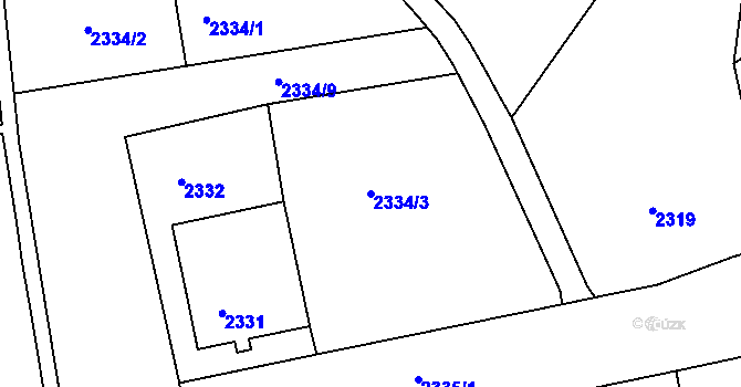 Parcela st. 2334/3 v KÚ Rumburk, Katastrální mapa