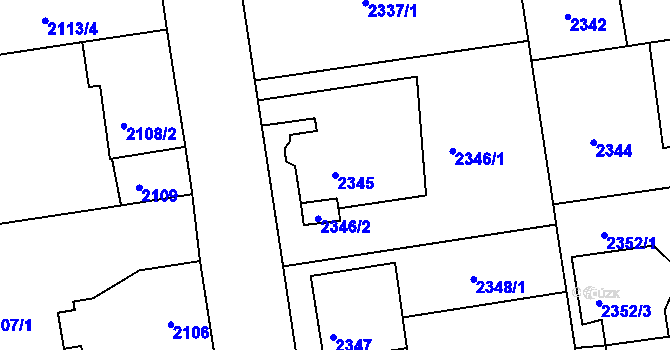 Parcela st. 2345 v KÚ Rumburk, Katastrální mapa