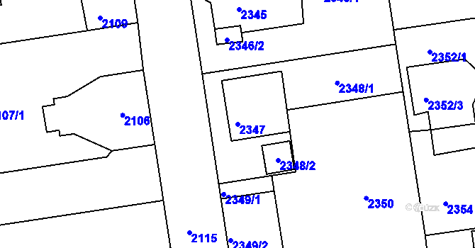 Parcela st. 2347 v KÚ Rumburk, Katastrální mapa