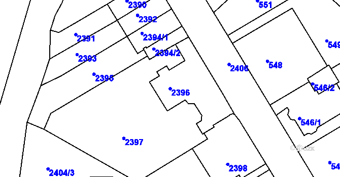 Parcela st. 2396 v KÚ Rumburk, Katastrální mapa