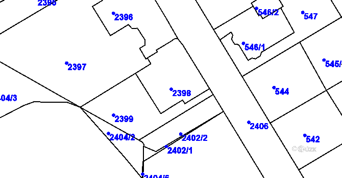 Parcela st. 2398 v KÚ Rumburk, Katastrální mapa